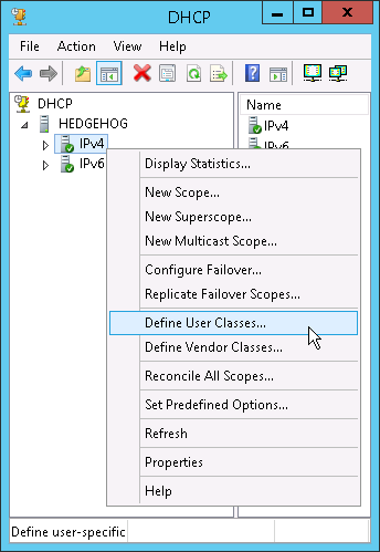 Defining a DHCP User Class